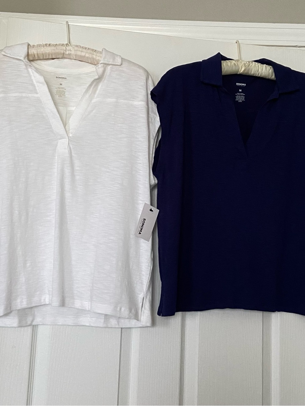 Sonoma White and Navy Split-Neck Tunics Duo
